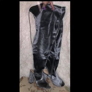 Over the knee gray boots